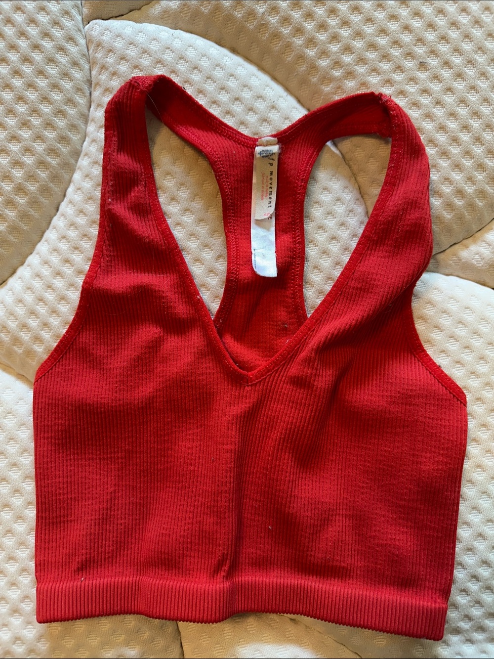 Free People Red Ribbed Racerback Crop Tank